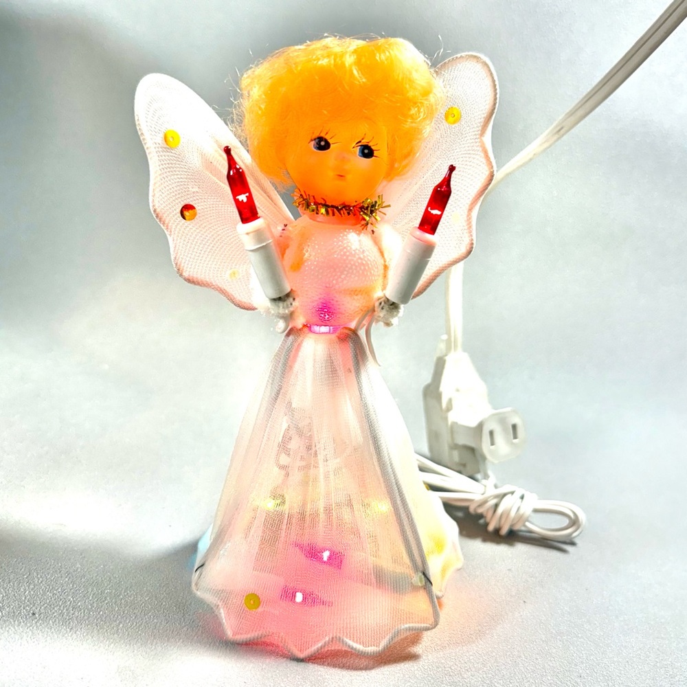 Rare Vintage NOEL Everglow Angel Treetop Centerpiece with Lights